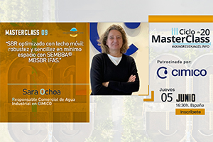 CIMICO patrocina y presenta sus soluciones en la MasterClass 09 "SBR optimizado con lecho móvil: robustez y sencillez en mínimo espacio con SEMBBA® MBSBR IFAS"