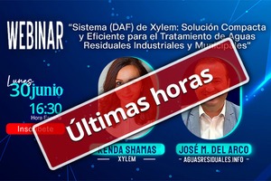 Últimas horas para el Webinar "Sistema (DAF) de Xylem: Solución Compacta y Eficiente para el Tratamiento de Aguas Residuales Industriales y Municipales"
