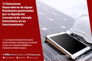 13 EDAR gestionadas por la Diputación de Cáceres incorporarán energía fotovoltaica en su funcionamiento
