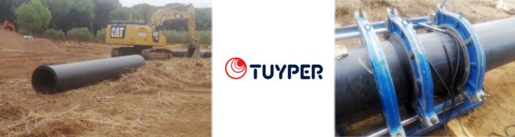 Obra con tubería en PE 100 - 710 PN 10 de TUYPER ejecutada por LLABERÍA PLASTICS para sustituir tubería PRFV 700 de la EDAR L'Escala en Girona