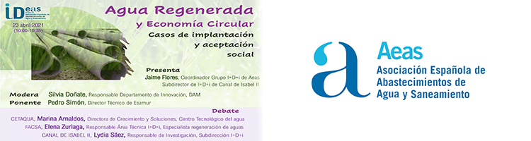 AEAS celebrará una micro sesión online sobre "Agua Regenerada y Economía Circular. Casos de implantación y aceptación social”