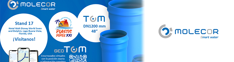 Molecor presentará la tubería TOM® DN1200 mm y la aplicación geoTOM® en "Plastic Pipes XXI" en USA