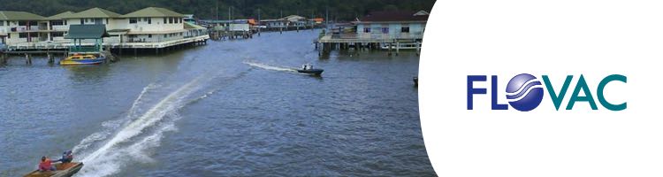 Saneamiento por vacío en los palafitos de Kampong Ayer de Brunei en Asia