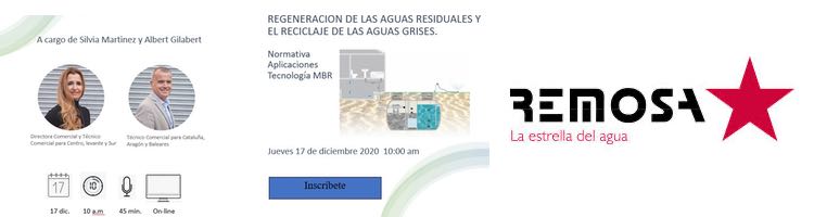 Inscríbete ahora en la Webinar "Regeneración de las Aguas Residuales y el Reciclaje de las Aguas Grises" de REMOSA