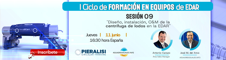 &Uacute;ltimas horas para la Sesi&oacute;n 09 del "I Ciclo de Formaci&oacute;n online de Equipos de EDAR&rdquo; impartida por PIERALISI