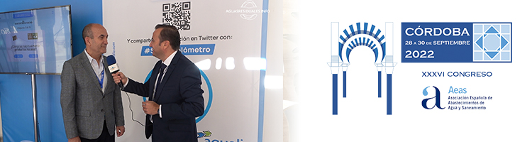 Juan Pablo Merino, nos recibe en el stand de AQUALIA para hablarnos del Sosteniblómetro del Agua